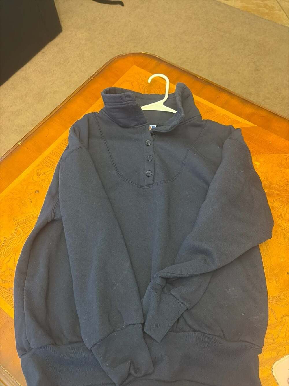 Vintage Pro Spirit Navy Blue 4-Button Henley Mock Neck Sweatshirt